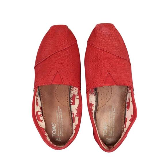 Toms Shoes Womens 6 Flats Casual Canvas Slip On Red Loafer Classic Alpargatas - Picture 6 of 12